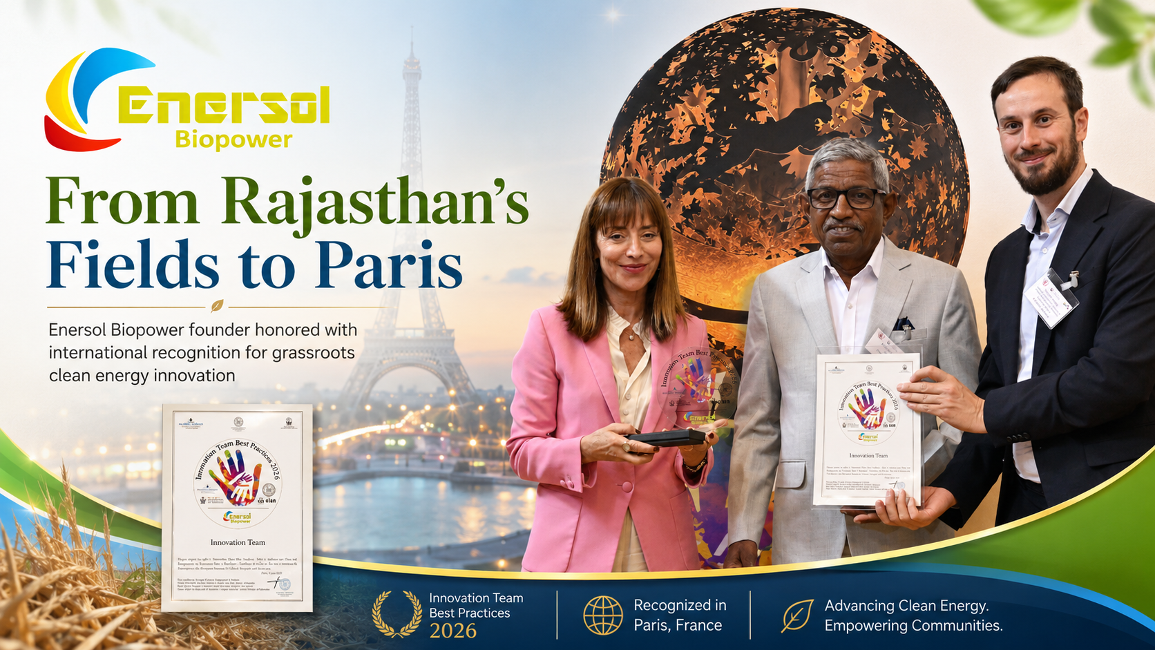 Rai Singh Dahiya Enersol Biopower Paris Award